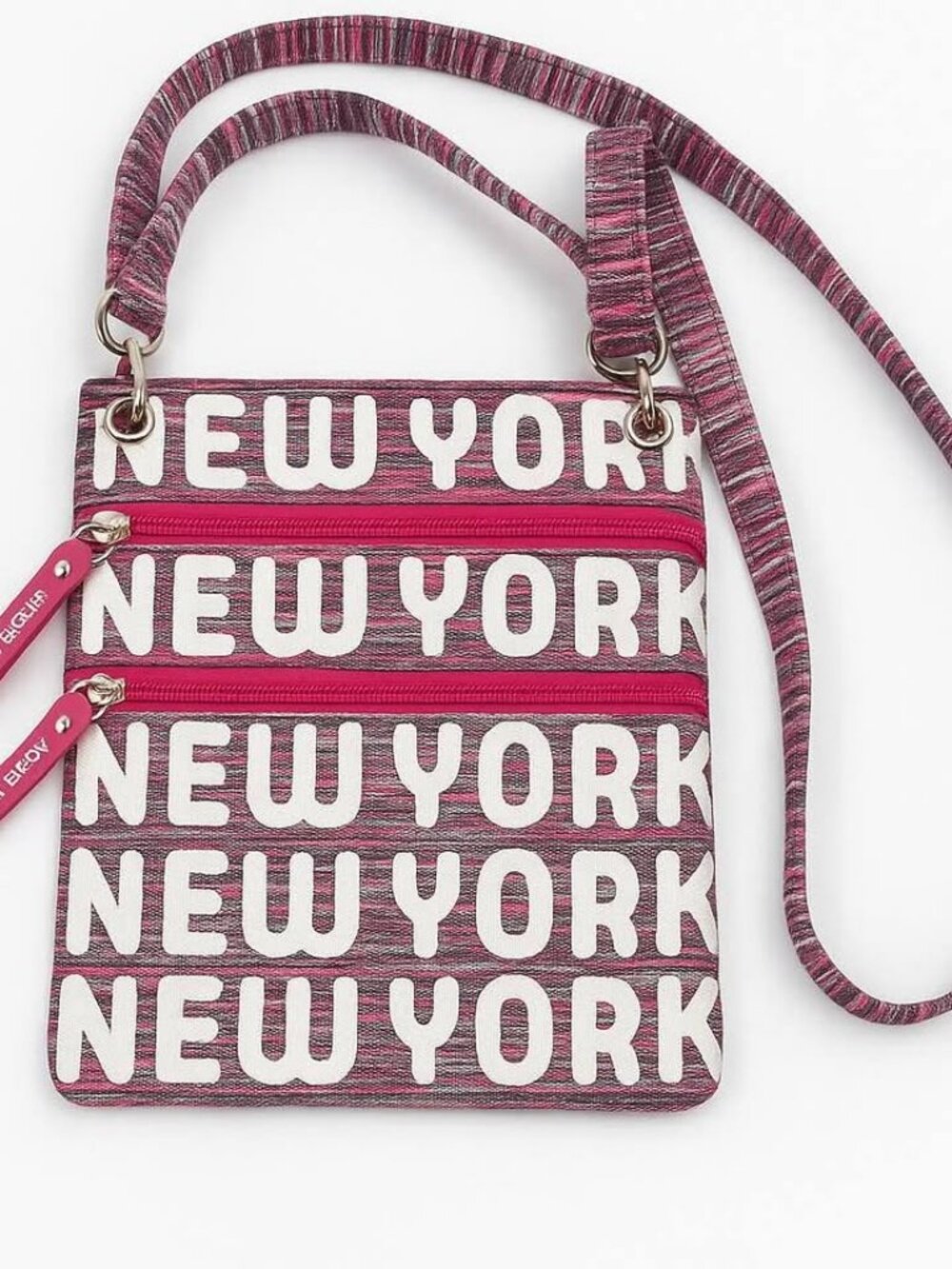 Robin Ruth "New York" Triple-Zip Crossbody Bag — Silver Glitter